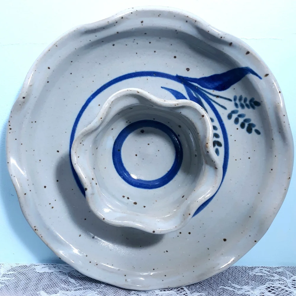 Joel Edwards Chip and Dip Plate Hand Thrown Studio Art Pottery Bowl Wheatberry
